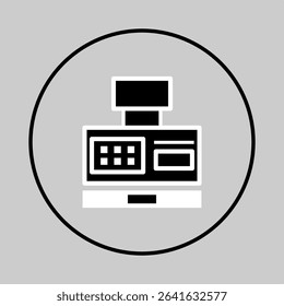 Flat line cashier machine icon with buttons and screen.