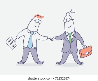 flat line character vector design - two businessmen shaking hands