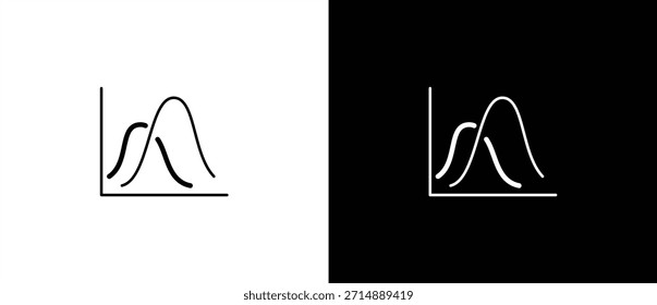 Flat line chart icon. Business chart icon with graph, statistics, line chart for finance or analysis. Line chart with horizontal and vertical layout for data growth. Vector on transparent and black background.
