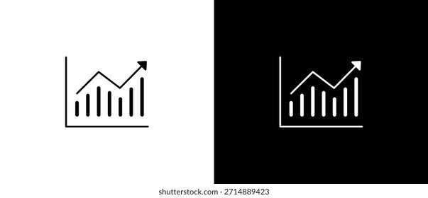 Flat line chart icon. Business chart icon with graph, statistics, line chart for finance or analysis. Line chart with horizontal and vertical layout for data growth. Vector on transparent and black background.