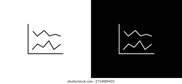 Icono de gráfico de línea plana. Icono de gráfico de negocios con gráfico, estadísticas, gráfico de líneas para finanzas o análisis. Gráfico de líneas con diseño Horizontal y de Vertical para el crecimiento de datos. Vector sobre fondo transparente y negro.