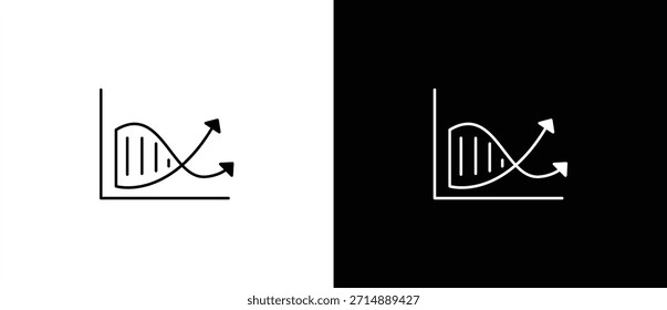 Icono de gráfico de línea plana. Icono de gráfico de negocios con gráfico, estadísticas, gráfico de líneas para finanzas o análisis. Gráfico de líneas con diseño Horizontal y de Vertical para el crecimiento de datos. Vector sobre fondo transparente y negro.