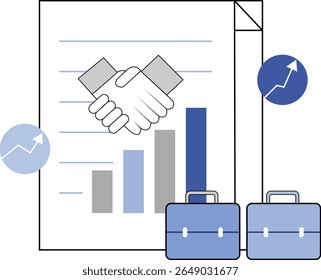 Flat Line Chart Showing Increasing Contract Values Over Time With Handshake and Briefcase Icons in a Clean Minimal Business Infographic Design - Vector Illustration