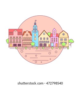 Flat Line city landscape icon, website elements layout of Urban Landscape.