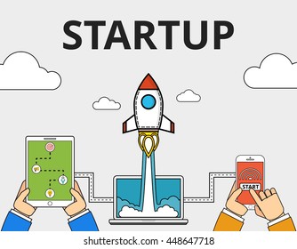 Flat Line Color Banner Design for Startup. Concept for web banner and printed materials.