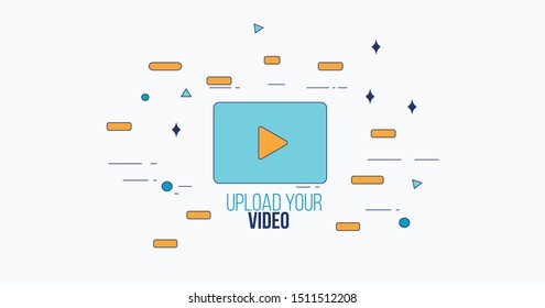 Flat Line Color Banners Design Concepts for upload video. Vector
