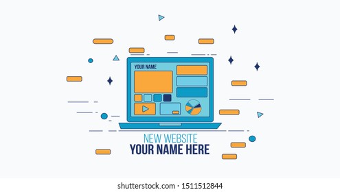 Flat Line Color Banners Design Concepts for computing. Vector