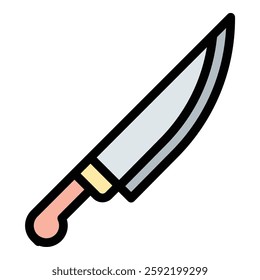 Flat Line Color Butcher Knife Icon Modern Culinary Tool Illustration.