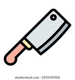 Flat Line Color Cleaver Knife Icon Modern Butchery Tool Illustration.