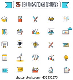 Flat line color education and subject tool equipment sign and symbol icon collection set, create by vector

