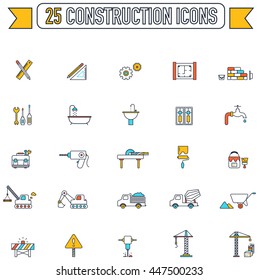Flat line color engineering and construction site industry graphic tool equipment sign and symbol icon collection set 2, create by vector 