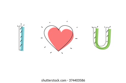 Flat line color. happy valentines . vector illustration