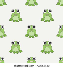 Flat line color vector seamless pattern cute animal for baby products - frog. Cartoon style. Childrens doodle. Babyhood. Newborn. Vector illustration, element for design, wallpaper. Kids toy. Farm.
