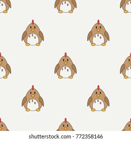 Flat line color vector seamless pattern cute animal for baby products - chicken. Cartoon style. Childrens doodle. Babyhood. Newborn. Vector illustration, element for design, wallpaper. Kids toy. Farm