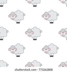 Flat line color vector seamless pattern cute animal for baby products - sheep. Cartoon style. Childrens doodle. Babyhood. Newborn. Vector illustration, element for design, wallpaper. Kids toy. Farm