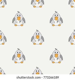 Flat line color vector seamless pattern cute animal for baby products - duck. Cartoon style. Childrens doodle. Babyhood. Newborn. Vector illustration, element for design, wallpaper. Kids toy. Farm