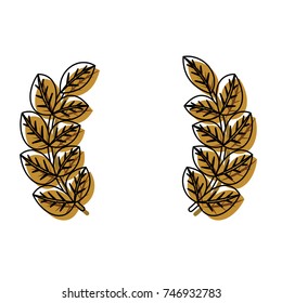 flat line colored bouquet leaves over white background  vector illustration