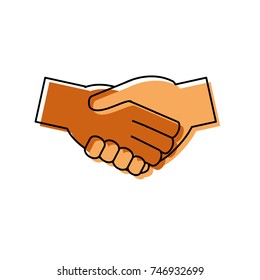 flat line colored handshakes over white background  vector illustration