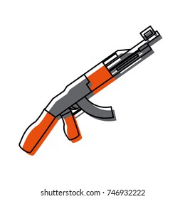 flat line colored rifle over white background vector illustration