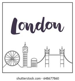 Flat line colorful illustration of London. Template for travel, adventure, vacation. Concept for web banners and printed materials. Template for website banner and landing page. 