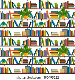 Flat line colorful seamless pattern  of books isolated on white