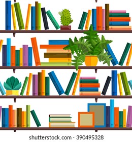 Flat line colorful seamless pattern  of books isolated on white