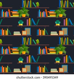 Flat line colorful seamless pattern  of books isolated on white
