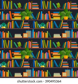 Flat line colorful seamless pattern  of books isolated on white