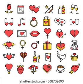 Flat Line Colorful Valentine Icons Collection.