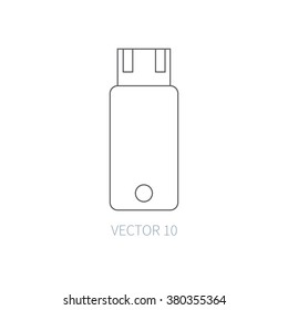 Flat line computer part icon - flash drive. Vector illustration and design elements. 
