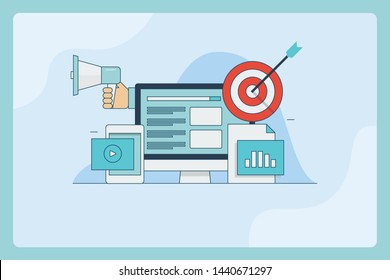 Flat line concept of Digital marketing, Search advertising, Social media, and Seo - vector illustration