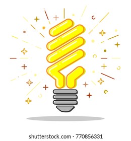 Flat line concept energy saving light bulb icon. Vector.
