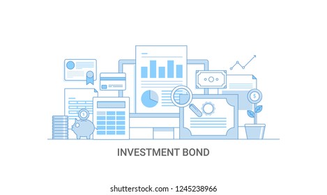 Flat line concept of Investment bond, money market, financial, stock market vector illustration isolated on white background