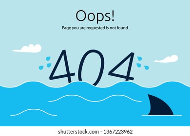 Flat line concept for page not found 404 error. Vector illustration background with 404 text sink in blue ocean. vector illustration