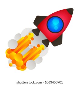 Flat line concept of startup roket illustration