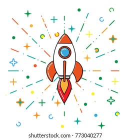 Flat line concept of startup roket.
