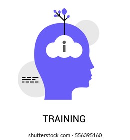 Flat line concept of Training or Education. Plant growing from Head. Isolated vector sign symbol.