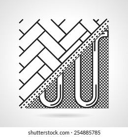 Flat line conceptual vector icon for heated floor service on white background.