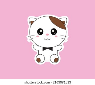 Flat line cute cat sitting position vector.