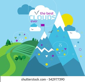  Flat line design banner for cloud computing services and technology, data storage. Vector illustration concept for web design, marketing, and other projects