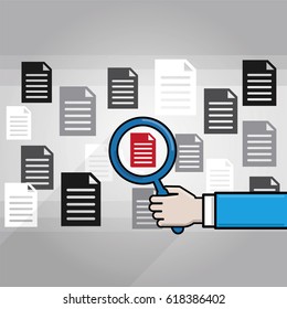 Flat line design banner of document search