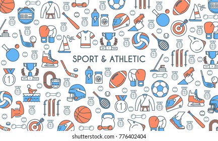 Flat line design banner on theme sports and athletics. Vector illustration