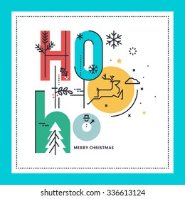 Flat line design Christmas greeting card. Vector illustration for website banner and marketing material.