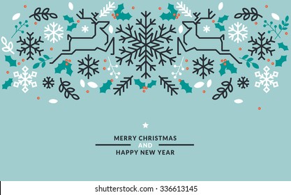 Flat line design Christmas and New Year vector illustrations for greeting cards, banners, marketing material, background, wrapping paper.