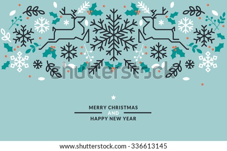 Flat line design Christmas and New Year vector illustrations for greeting cards, banners, marketing material, background, wrapping paper.