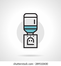Flat line design colored vector icon for gray table cooler with bottle of potable water on white background.