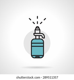 Flat line design colored vector icon for full bottle of water with water pump for water cooler on white background.