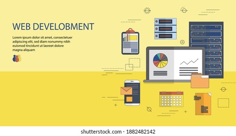 Flat Line Design Concept for Apps Development and Web Development. Vector