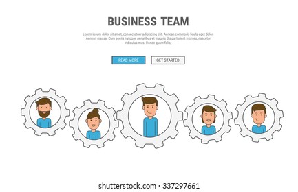Flat line design concept for business People teamwork, used for web banners, hero images, printed materials. Vector Illustration.
