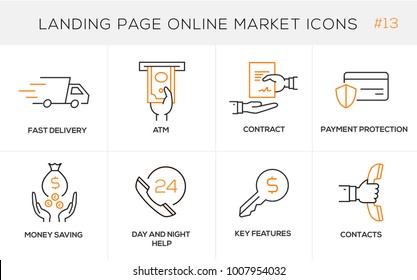 Flat line design concept icons for online shopping, website banner and landing page